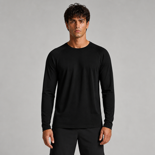 Waffle-Knit Long Sleeve Crew Neck