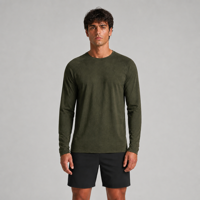 Waffle-Knit Long Sleeve Crew Neck