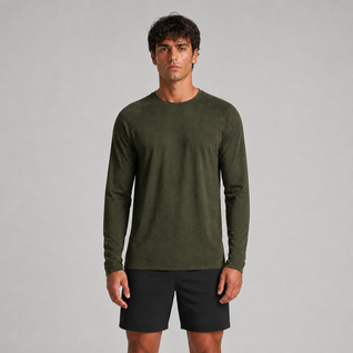 Waffle-Knit Long Sleeve Crew Neck