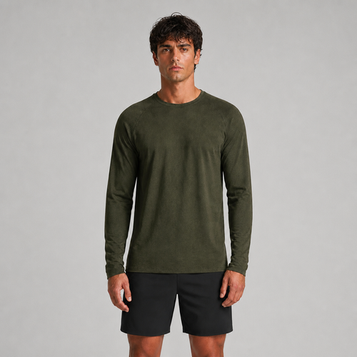 Waffle-Knit Long Sleeve Crew Neck
