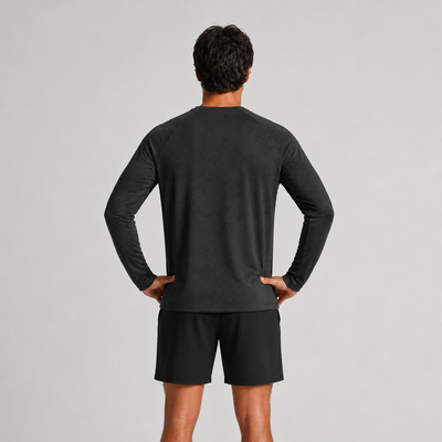 Waffle-Knit Long Sleeve Crew Neck