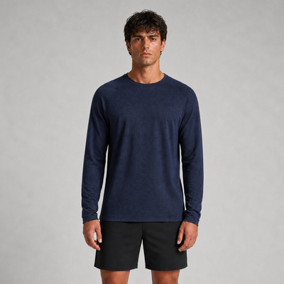 Waffle-Knit Long Sleeve Crew Neck