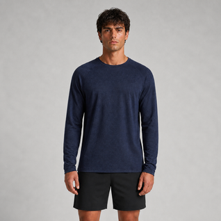 Waffle-Knit Long Sleeve Crew Neck