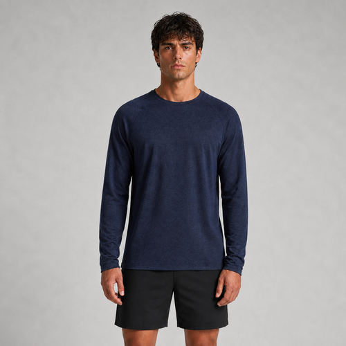 Waffle-Knit Long Sleeve Crew Neck