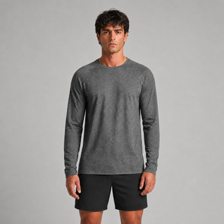 Waffle-Knit Long Sleeve Crew Neck
