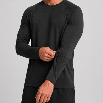 Waffle-Knit Long Sleeve Crew Neck